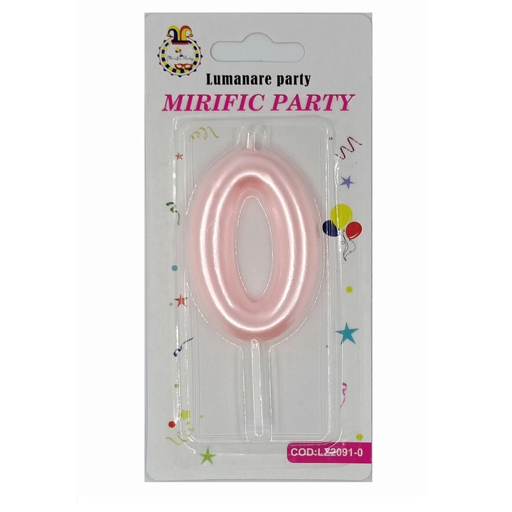 Свещ за торта, номер 0, перлено розово