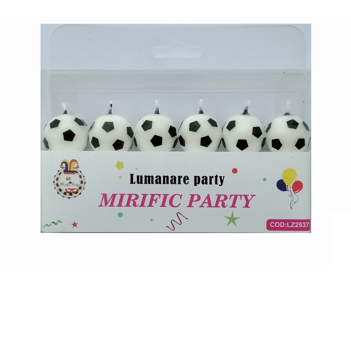 Set 6 lumanari aniversare pentru tort, tip mingiute fotbal, 6 cm