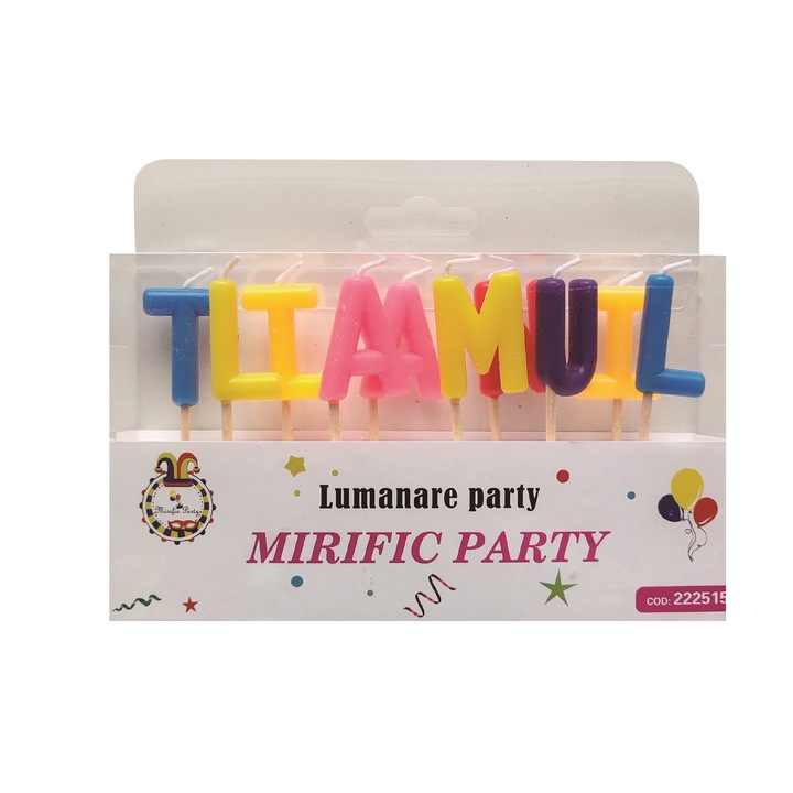 Set 10 lumanari pentru tort, tip litere La multi ani, multicolor, 7 cm