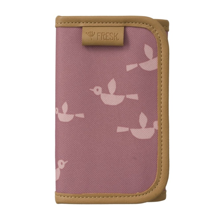 Portofel, Fresk, Pasari, Poliester, 14x9 cm, Roz deschis