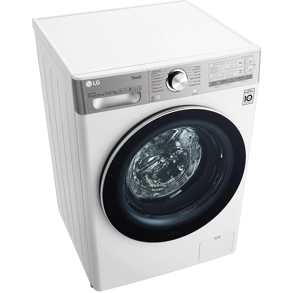Masina de spalat rufe cu uscator LG F4DV910H2EA, Spalare 10.5 kg, Uscare 7 kg, 1400 rpm, Clasa E, Motor AI Direct Drive, Steam+, TurboWash, ThinQ, Alb