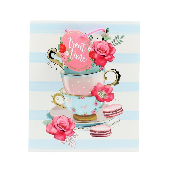 Punga cadou M hartie teacups & flowers