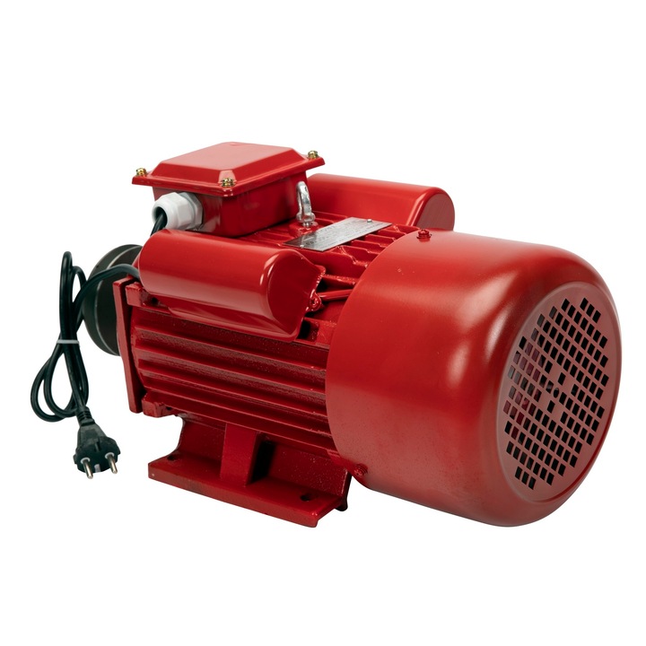 Чугунен монофазен електродвигател, червен, 4 kW, 3000 об/мин, вал 28 мм, монтаж на подметка, Троян