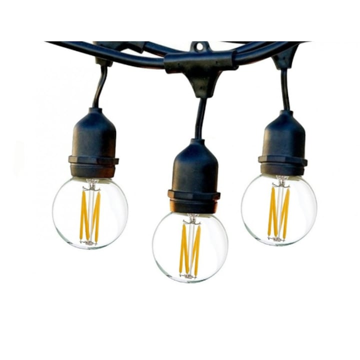 Ghirlanda Luminoasa cu Pendule 10m cu 15 Becuri LED Vintage 4W, G45, E27, IP65, Interconectabila, Bec rezerva inclus