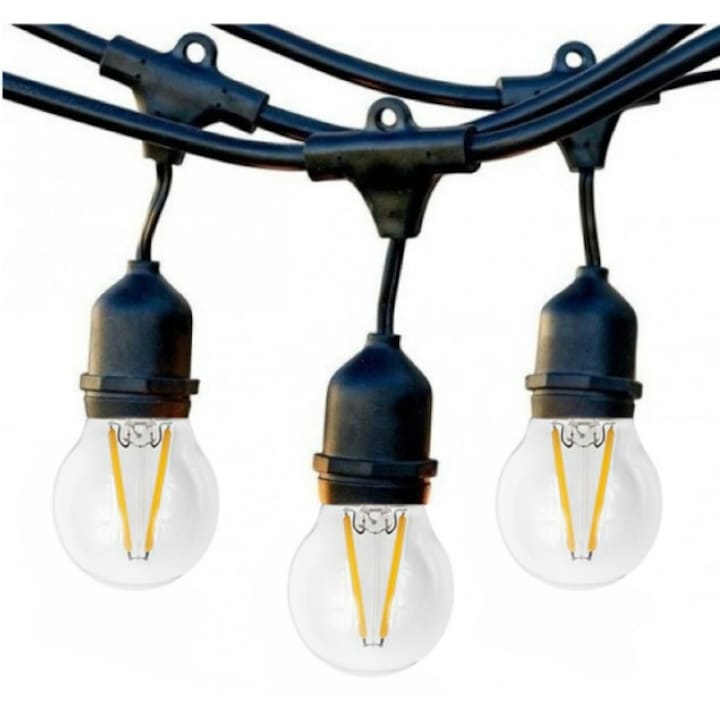 Ghirlanda Luminoasa cu Pendule 10m cu 20 Becuri LED Vintage 2W, G45, E27, IP65, Interconectabila, Bec rezerva inclus
