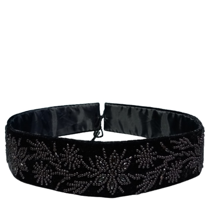 Brau traditional cusut cu margele, negru, 70 cm