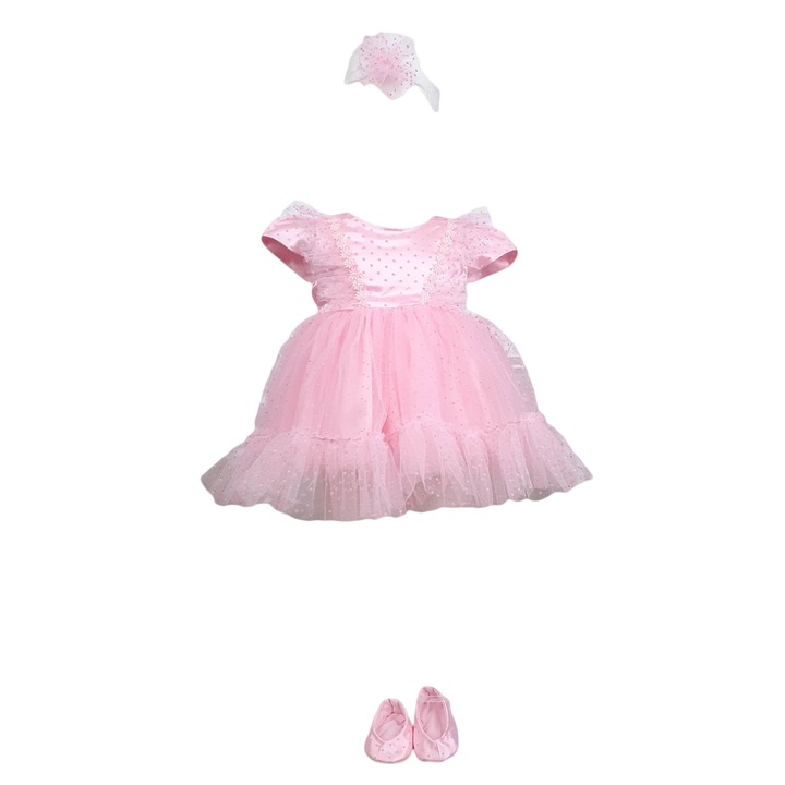 Rochie botez 3 piese, culoare roz varsta 3 luni