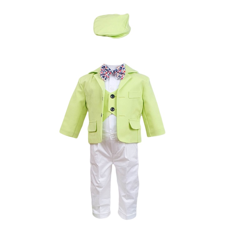 Costum botez, model Player, culoare verde, varsta 6-9 luni