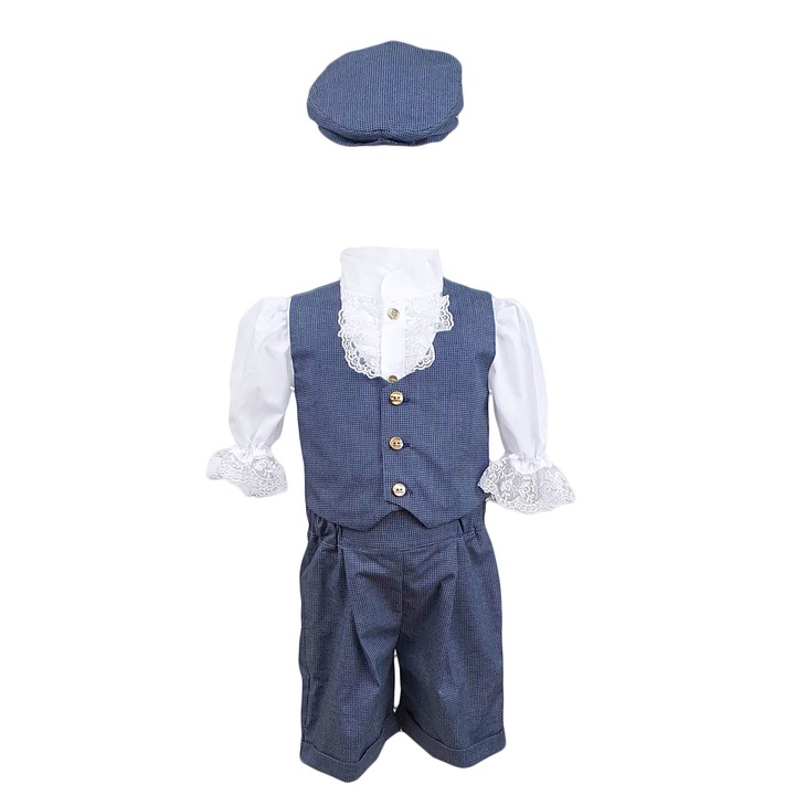 Costum botez casual-elegant, 4 piese bleumarin, varsta 3 luni