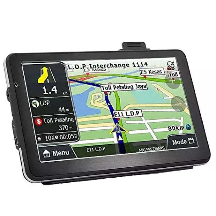 Navigator GPS 710, 7 inch cu touch screen, memorie 8GB, cache 256M, rezolutie 800 x 480 pixeli, capacitate baterie 1800 mAh, harti IGO/Navitel, harta Europei, actualizari pe viata a hartilor