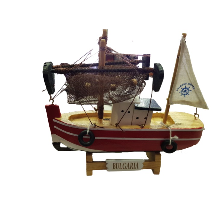 Макет, Рибарска лодка, Дървен, 16х15 см