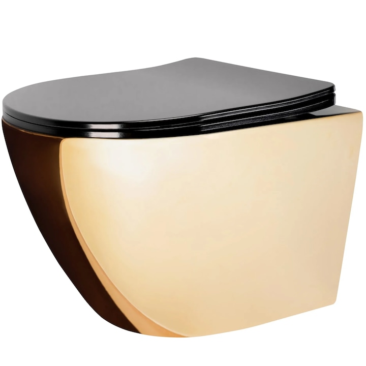 Rea Carlo Mini Flat Gold/Black falra szerelhető WC csésze, arany/fekete