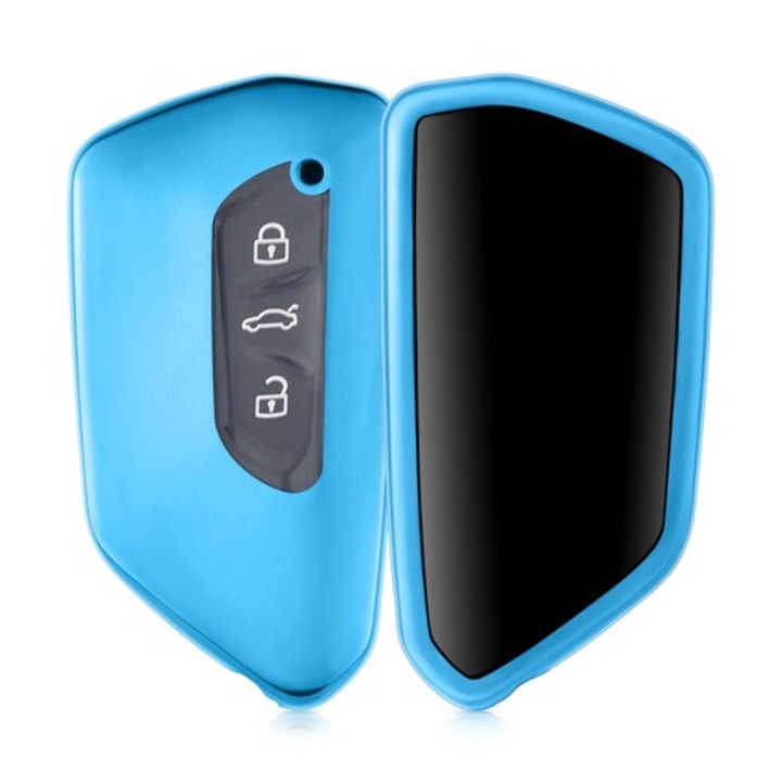 Husa Cheie Auto pentru VW/Skoda/Seat, 3 Butoane, Kwmobile, Silicon, Albastru/Negru, 52654.05