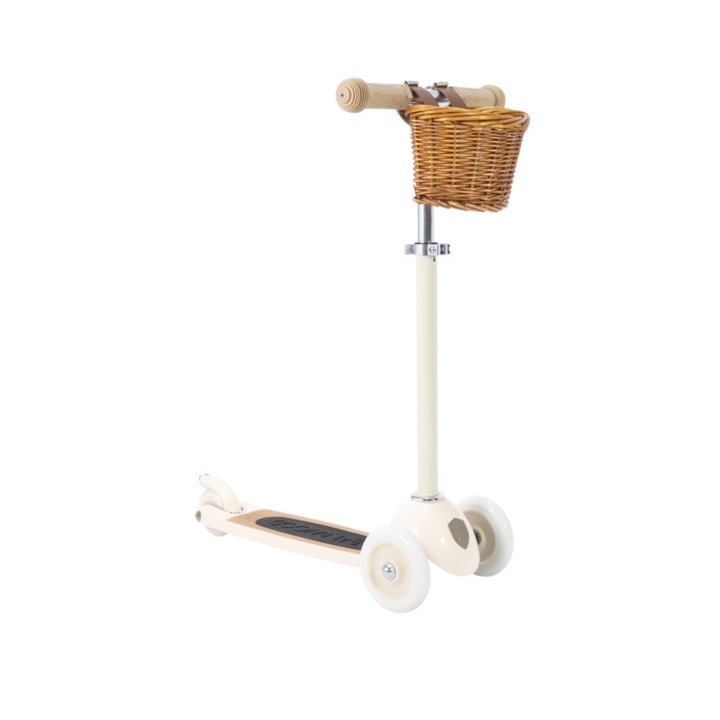 Trotineta cu 3 roti, Banwood, Aluminiu/Lemn/Cauciuc, 3 ani, Crem