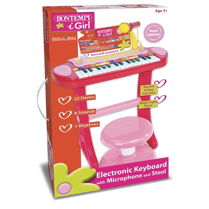 Електронен орган Bontempi I-Girl, Със стол и микрофон, Розов