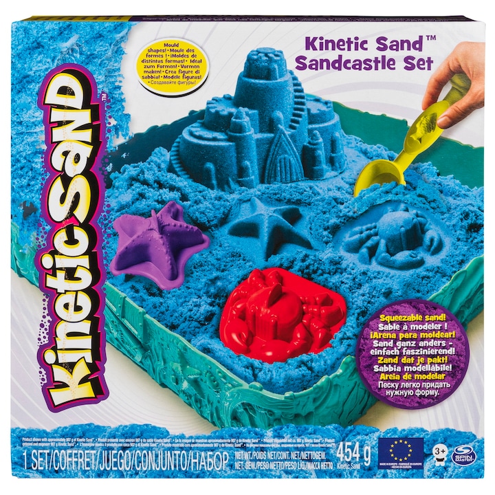 Set Kinetic Sand - Sandcastle, Cutie cu nisip albastru, 454 g
