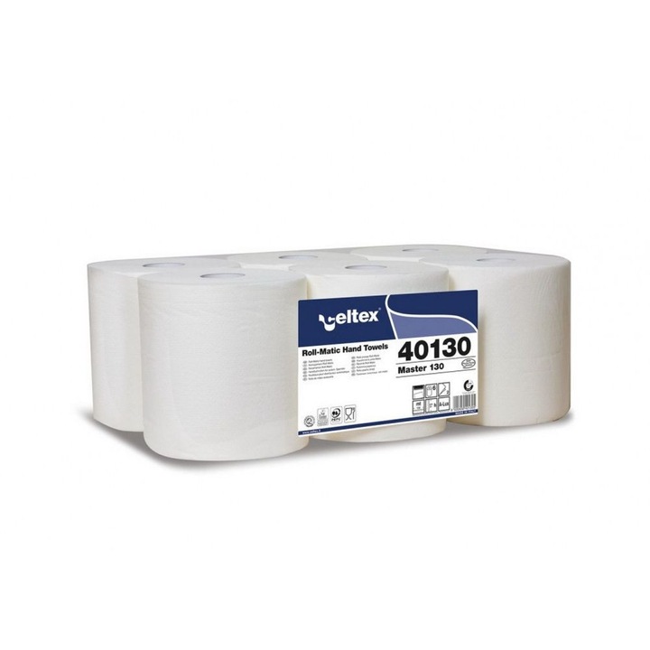 Rezerva prosoape in rola, Celtex 40130, autocut, 2 straturi, alb, 130 m, 6 role/bax