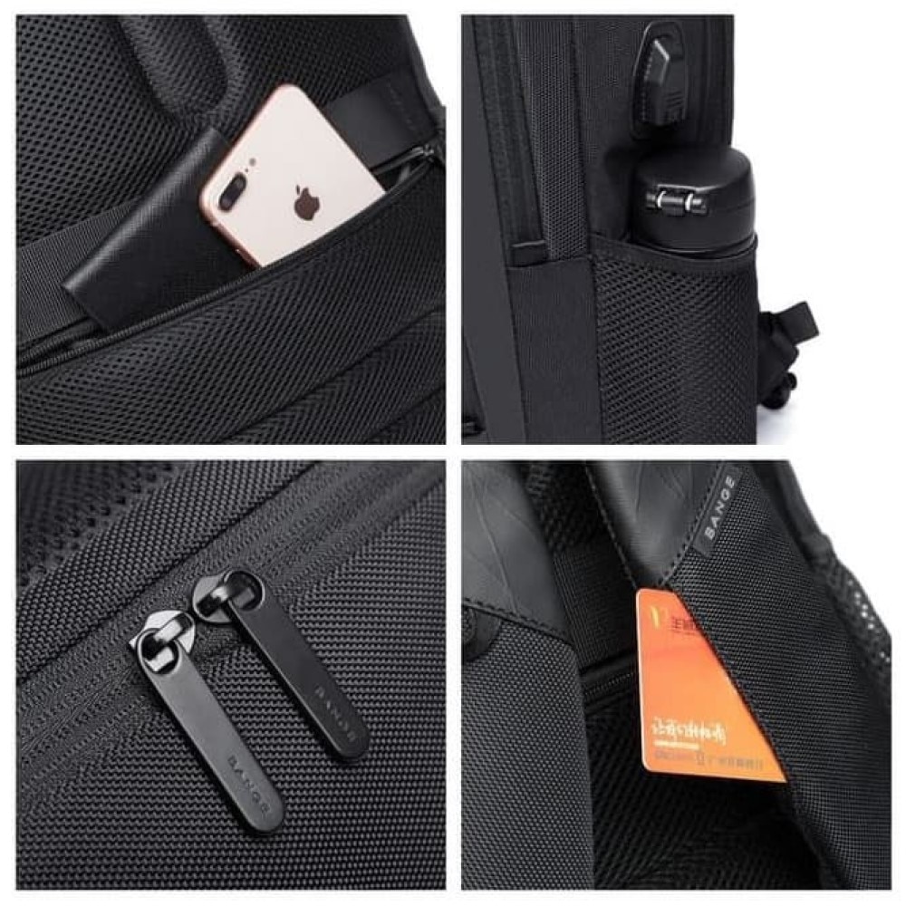 Rucsac laptop 15.6", multifunctional, impermeabil, cu port de incarcare USB, BANGE, 45x32x15 cm, Albastru