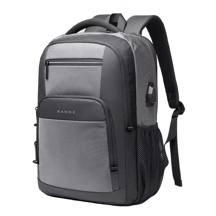 Rucsac laptop 15.6", multifunctional, impermeabil, cu port de incarcare USB, BANGE, 45x32x15 cm, Gri