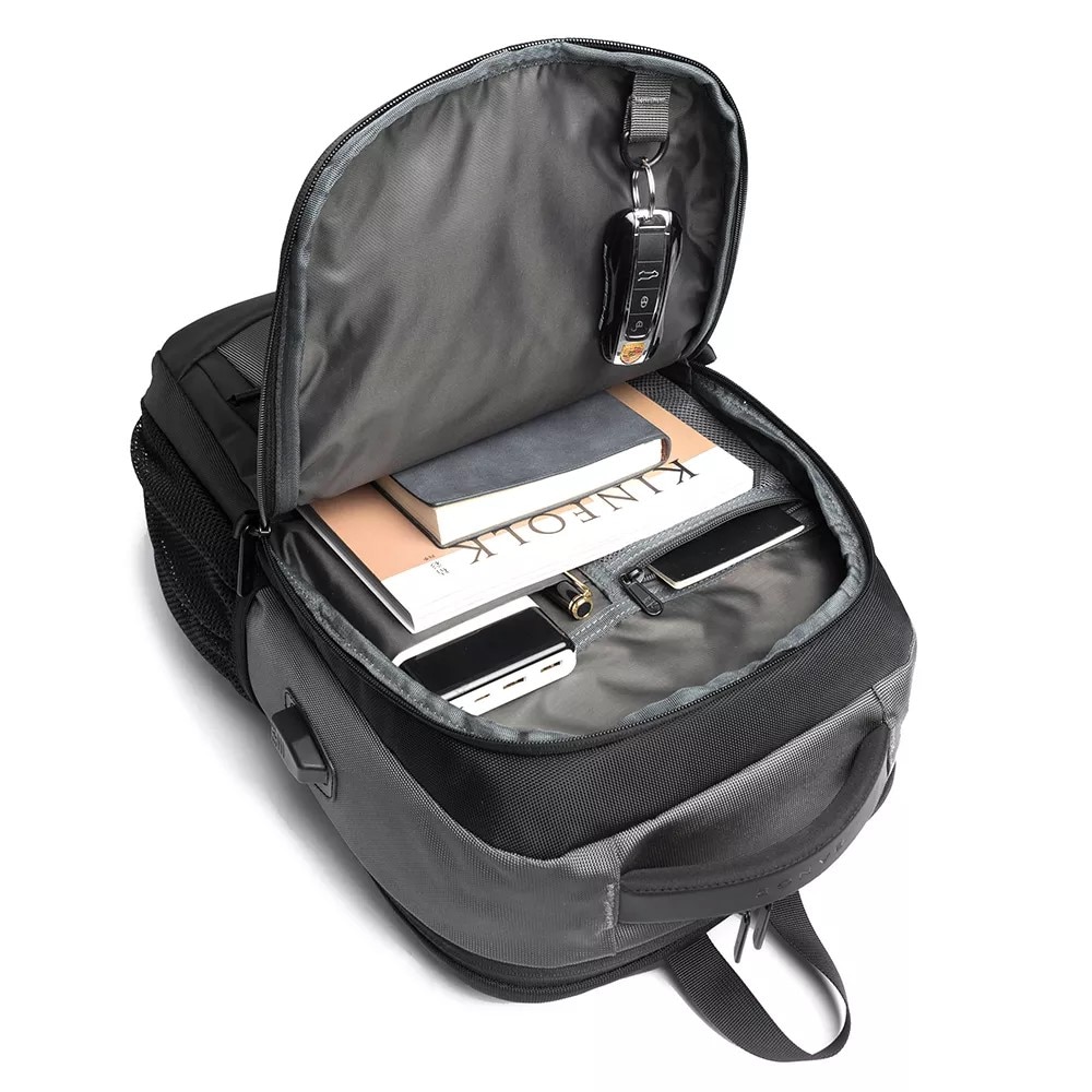 Rucsac laptop 15.6", multifunctional, impermeabil, cu port de incarcare USB, BANGE, 45x32x15 cm, Gri