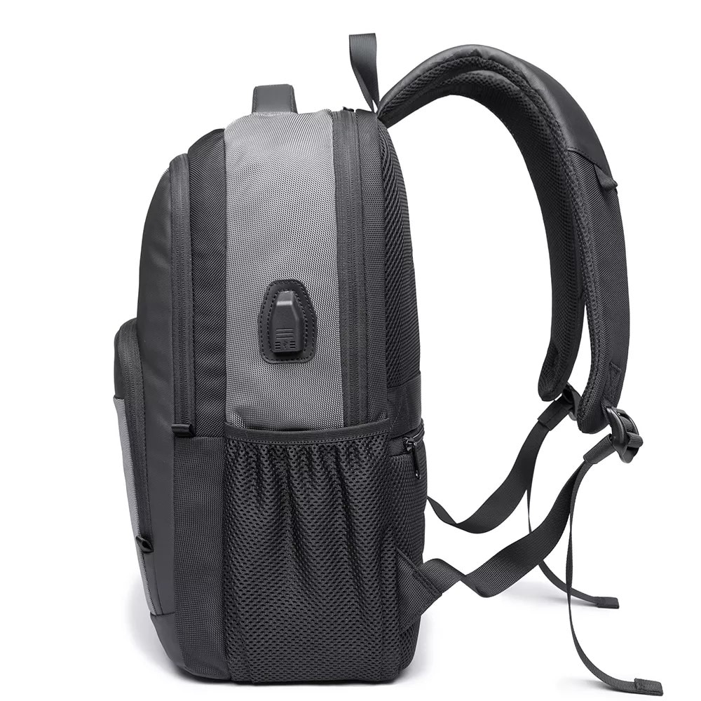 Rucsac laptop 15.6", multifunctional, impermeabil, cu port de incarcare USB, BANGE, 45x32x15 cm, Gri