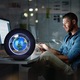 Glob pamantesc magnetic plutitor cu iluminare LED, awwaline, albastru, rotund, 18 cm x 18 cm x 5 cm