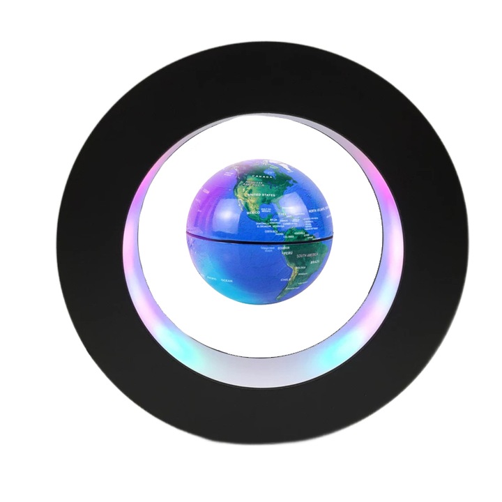 Glob pamantesc magnetic plutitor cu iluminare LED, awwaline, albastru, rotund, 18 cm x 18 cm x 5 cm
