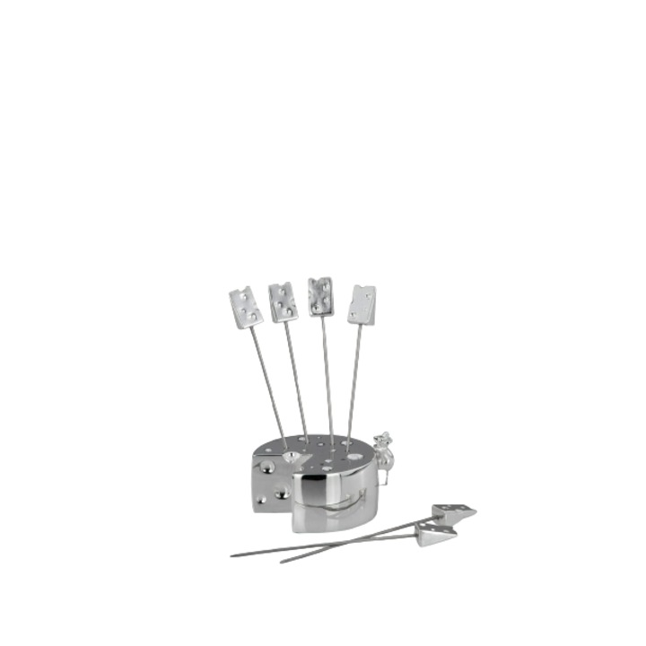 Set 6 ace pentru branzeturi, cu suport, argintat, 5 x 2.5 x 9 cm, argintiu