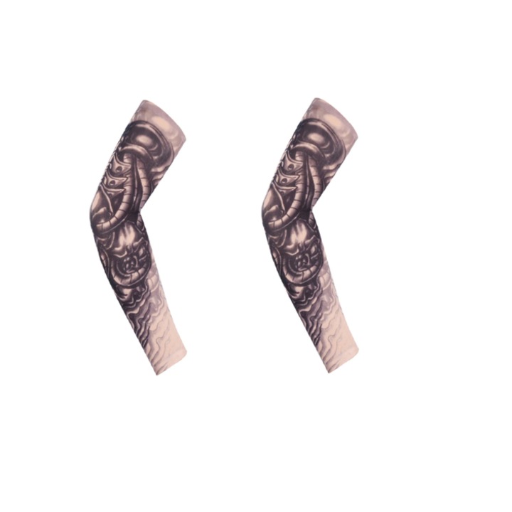 Set 2 maneci tatuaj temporar Ventoo®, print 3D, cu protectie solara pentru brate, marime universala, unisex, model alien