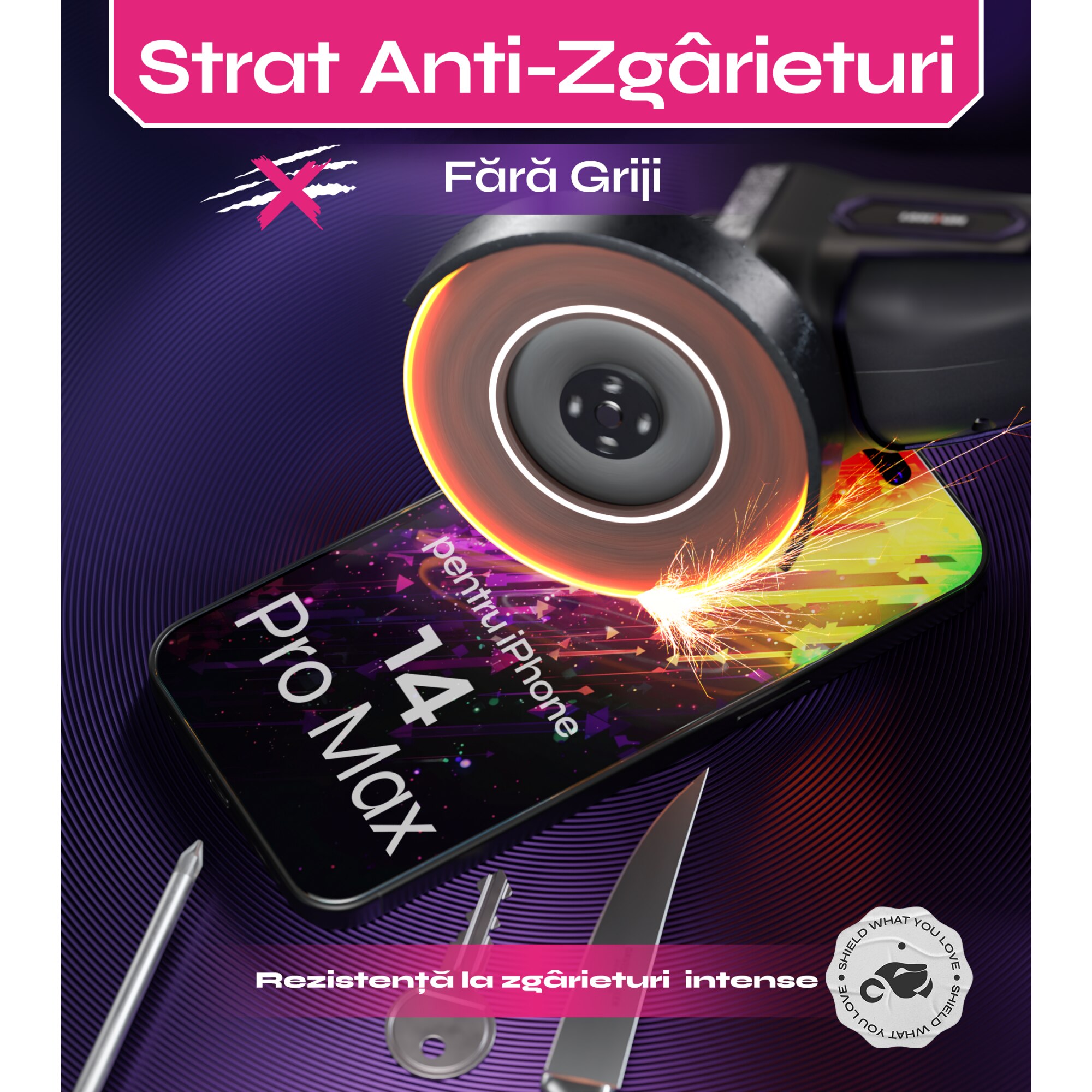Set 2 Folii sticla compatibil cu iPhone 14 PRO MAX, DefenSlim, instalare usoara si rapida cu dispozitiv de potrivire automata in 30 sec cu Easy Install Kit patentat, protectie telefon