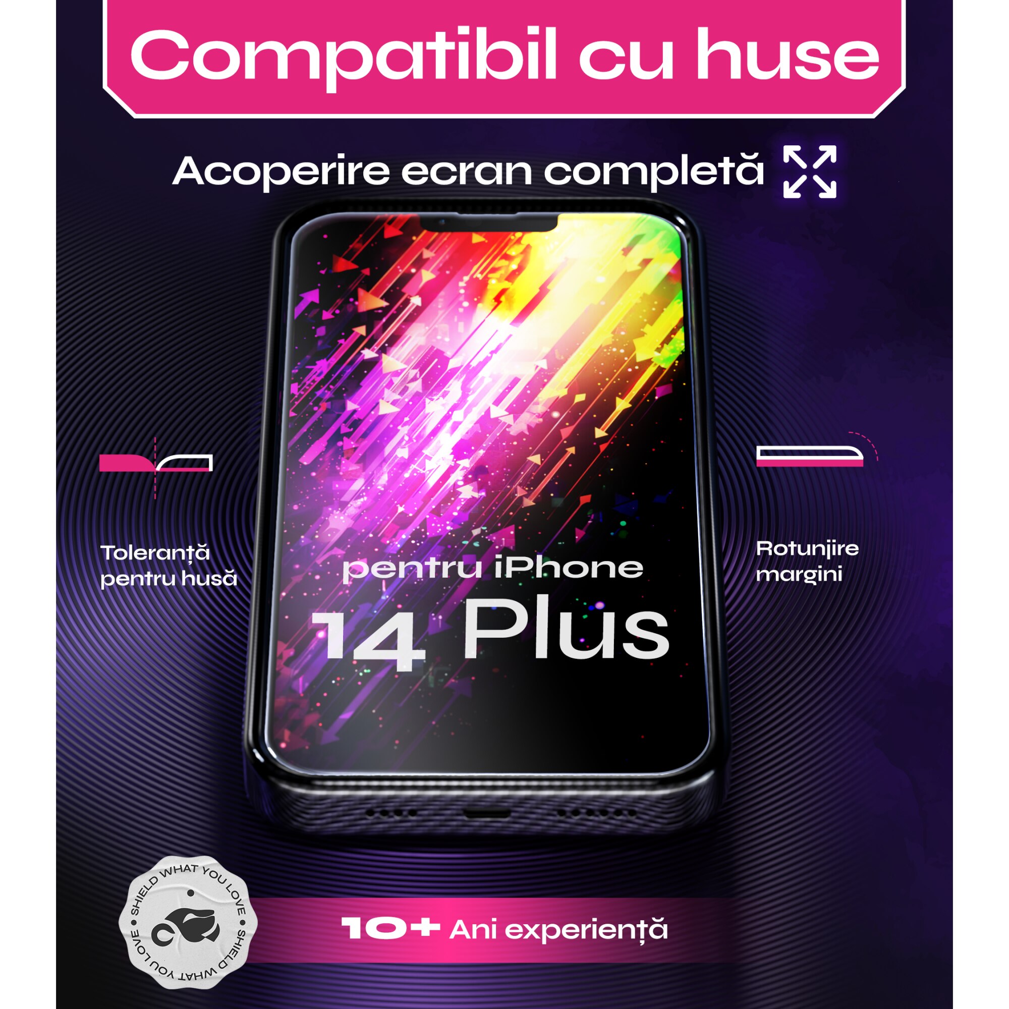 Set 2 Folii sticla compatibil cu iPhone 14 Plus, DefenSlim, instalare usoara si rapida cu dispozitiv de potrivire automata in 30 sec cu Easy Install Kit patentat, protectie telefon