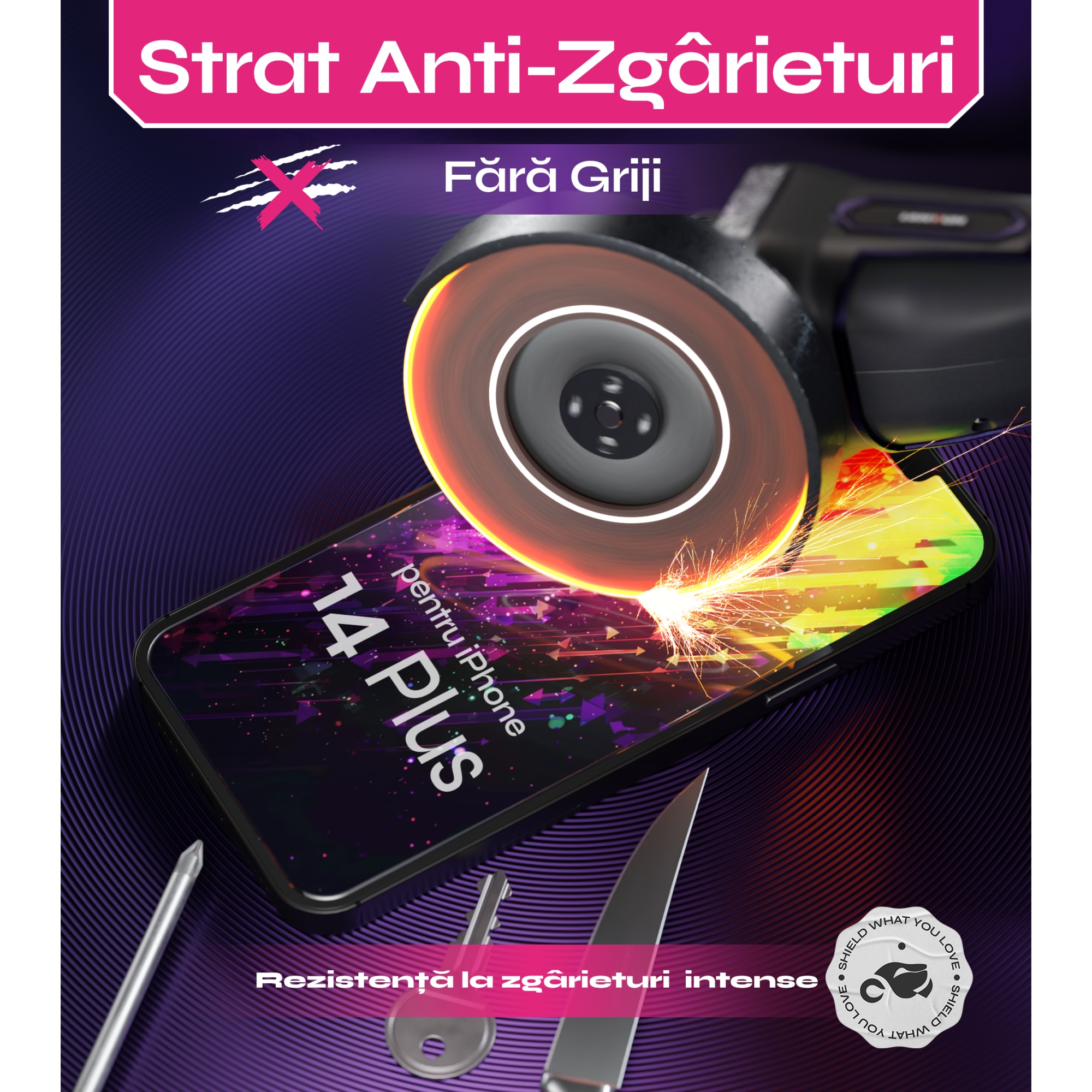 Set 2 Folii sticla compatibil cu iPhone 14 Plus, DefenSlim, instalare usoara si rapida cu dispozitiv de potrivire automata in 30 sec cu Easy Install Kit patentat, protectie telefon