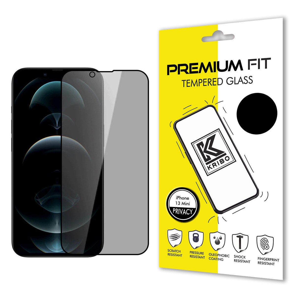 Folie Sticla Kribo, Privacy Premium Fit, pentru Apple iPhone 13 Mini, HD, 9H Protectie Ecran Premium, Full Cover, Full Glue