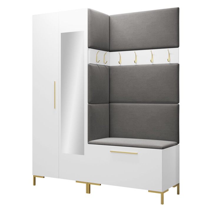 Mobilier pentru hol Frunofta IX, MIRJAN24, alb + gri, 46x196x158 cm
