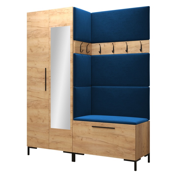 Mobilier pentru hol Frunofta IX, MIRJAN24, craft auriu + albastru, 46x196x158 cm