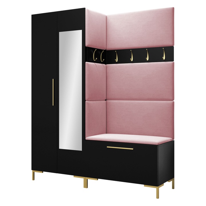 Mobilier pentru hol Frunofta IX, MIRJAN24, negru + roz, 46x196x158 cm