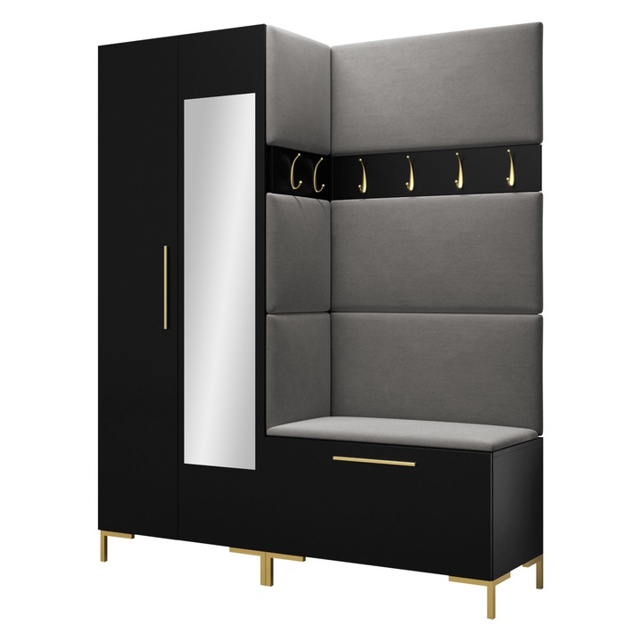 Mobilier pentru hol Frunofta IX, MIRJAN24, negru + gri, 46x196x158 cm