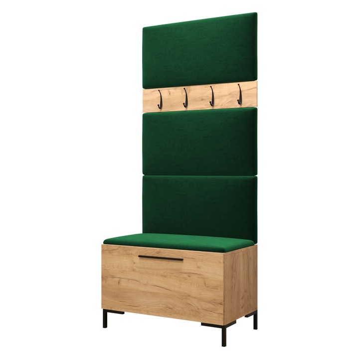 Mobilier pentru hol Frunofta III, MIRJAN24, craft auriu + verde, 46x196x84 cm