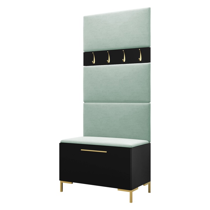 Mobilier pentru hol Frunofta III, MIRJAN24, negru + menta, 46x196x84 cm