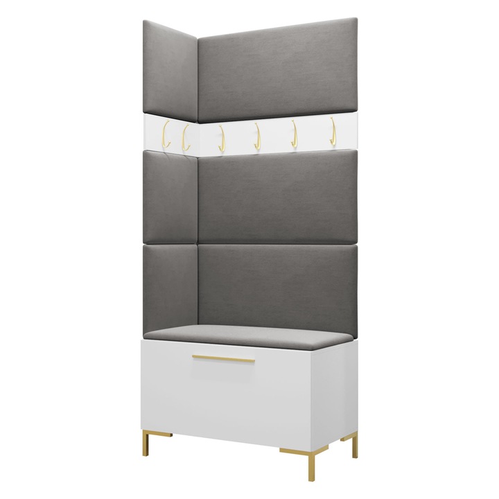 Mobilier pentru hol Frunofta IV, MIRJAN24, alb + gri, 46x196x84 cm