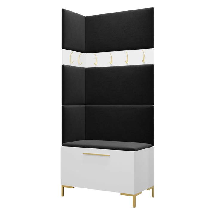 Mobilier pentru hol Frunofta IV, MIRJAN24, alb + negru, 46x196x84 cm
