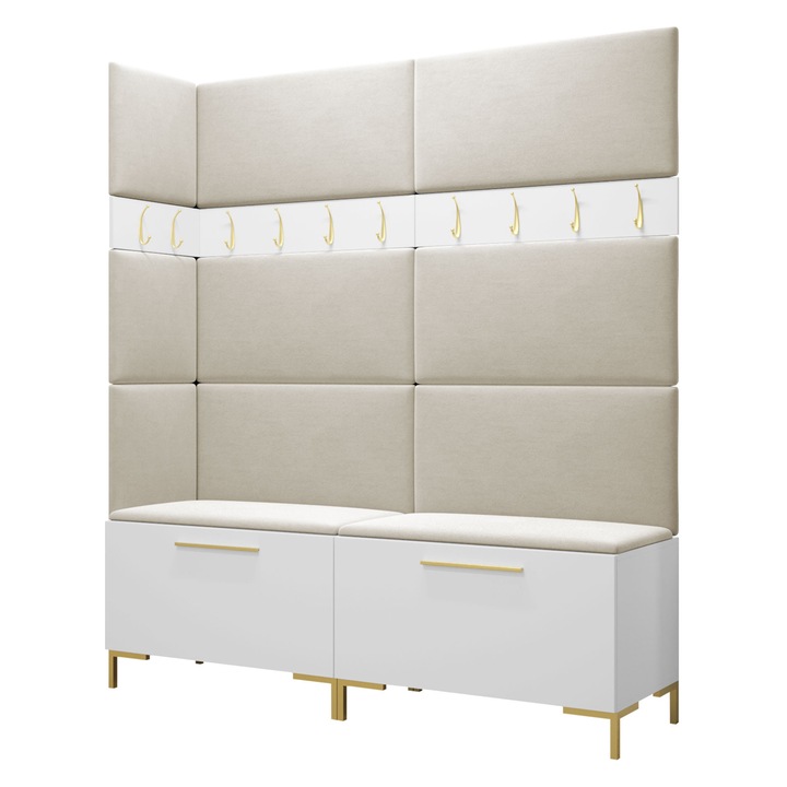 Mobilier pentru hol Frunofta V, MIRJAN24, alb + bej, 46x196x168 cm