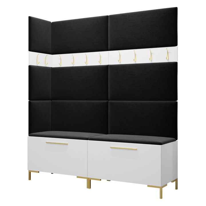 Mobilier pentru hol Frunofta V, MIRJAN24, alb + negru, 46x196x168 cm