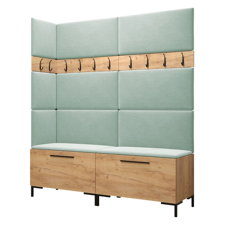 Mobilier pentru hol Frunofta V, MIRJAN24, craft auriu + menta, 46x196x168 cm