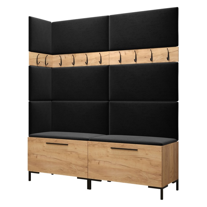 Mobilier pentru hol Frunofta V, MIRJAN24, craft auriu + negru, 46x196x168 cm