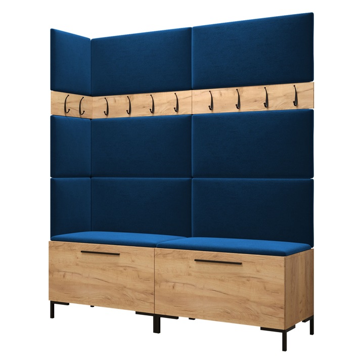 Mobilier pentru hol Frunofta V, MIRJAN24, craft auriu + albastru, 46x196x168 cm