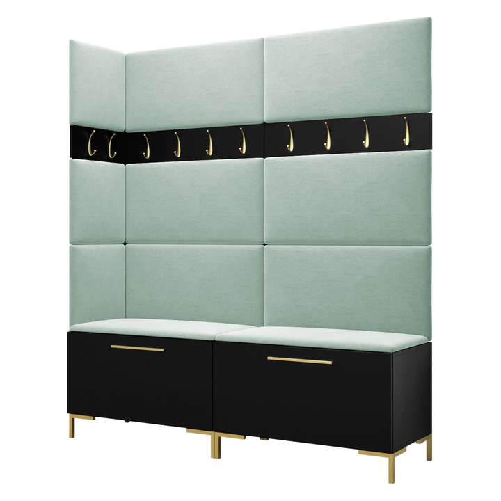 Mobilier pentru hol Frunofta V, MIRJAN24, negru + menta, 46x196x168 cm