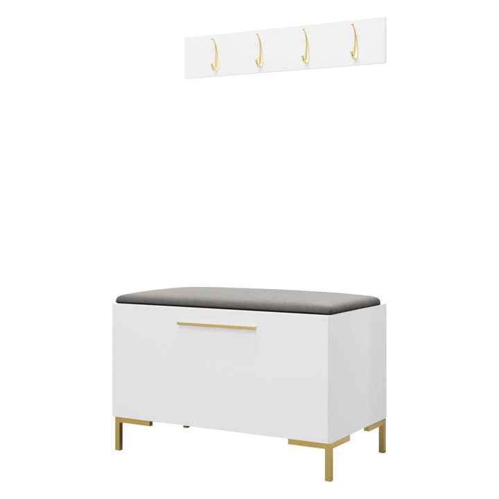 Mobilier pentru hol Frunofta VIII, MIRJAN24, alb + gri, 44x52x84 cm