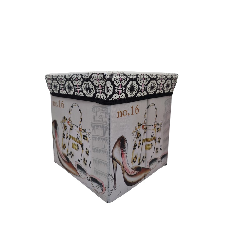 Cutie depozitare, pliabila, 30X30X30 cm, desen pantof