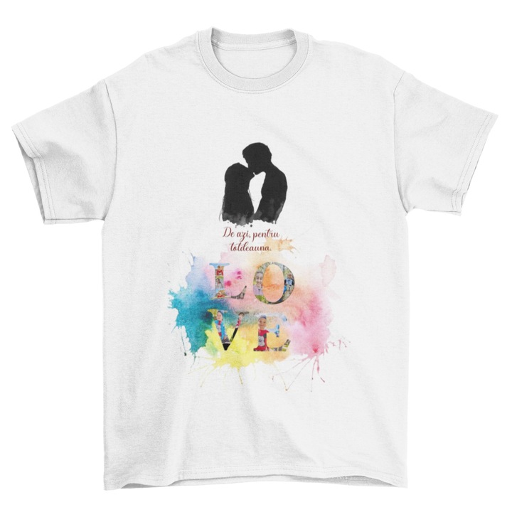 Tricou alb personalizat cu poze si text, alb, S, Love